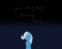 Size: 900x723 | Tagged: safe, artist:posipony, trixie, pony, unicorn, g4, bipedal, female, front view, mare, night, sky, solo, stars, text