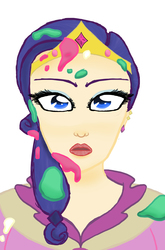 Size: 2550x3856 | Tagged: safe, artist:japanerd1, rarity, human, g4, the best night ever, 1000 hours in ms paint, cake, clothes, dress, female, gala dress, high res, humanized, messy, portrait, scene interpretation, solo