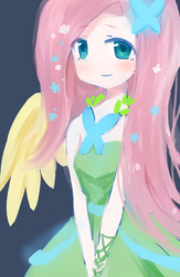 Size: 1500x2300 | Tagged: safe, artist:r-1629, fluttershy, human, g4, clothes, dress, female, gala dress, humanized, pixiv, solo, winged humanization