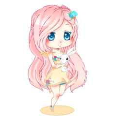 Size: 700x750 | Tagged: safe, artist:a-clash-of-kings, angel bunny, fluttershy, human, g4, chibi, female, humanized, solo, winged humanization