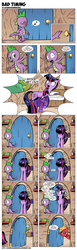 Size: 1102x3579 | Tagged: safe, artist:saturdaymorningproj, big macintosh, spike, twilight sparkle, earth pony, pony, g4, awkward, caught, clothes, comic, door, floppy ears, frown, male, music notes, nervous, ship:twimac, shipping, smiling, socks, stallion, straight, striped socks, wide eyes