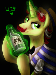 Size: 750x1000 | Tagged: safe, artist:alicornparty, flam, g4, magic bottle, male, solo, tonic, wip