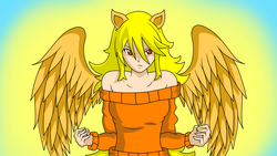 Size: 1280x720 | Tagged: safe, artist:luckyboy19, oc, oc only, oc:summer sunshine, human, anthro, alicorn wings, anime, eared humanization, humanized, solo, winged humanization, wings