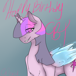 Size: 600x600 | Tagged: safe, artist:askcoffeepot, twilight sparkle, alicorn, pony, cold blooded twilight, g4, birthday, female, mare, solo, twilight sparkle (alicorn)