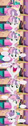 Size: 1280x5760 | Tagged: dead source, safe, artist:jan, sweetie belle, ask the crusaders, g4, ask, bed, camera, camera shot, female, fourth wall, nose in the air, solo, speech bubble, tumblr, yelling