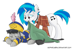 Size: 850x579 | Tagged: safe, artist:spainfischer, dj pon-3, octavia melody, vinyl scratch, pony, g4, blanket, canterlot high, canterlot high blog, clothes, eyes closed, sleeping, tumblr, uniform