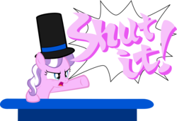 Size: 1590x1085 | Tagged: safe, artist:magerblutooth, diamond tiara, earth pony, pony, g4, ace attorney, female, filly, foal, objection, phoenix wright, professor layton, simple background, solo, transparent background