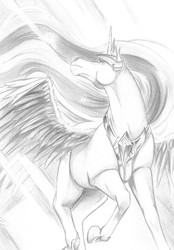 Size: 2560x3680 | Tagged: safe, artist:miidniightsuun, princess celestia, g4, female, high res, monochrome, solo, traditional art