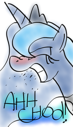 Size: 593x1024 | Tagged: artist needed, safe, princess luna, g4, bust, cute, eyes closed, female, gritted teeth, nose wrinkle, portrait, red nosed, simple background, sneezing, sneezing fetish, solo, spray, white background