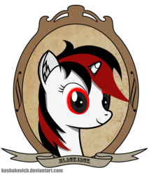 Size: 4000x4700 | Tagged: safe, artist:koshakevich, oc, oc only, oc:blackjack, pony, unicorn, fallout equestria, fallout equestria: project horizons, bust, fanfic, fanfic art, female, horn, mare, portrait, simple background, smiling, solo, text, transparent background, vector