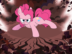 Size: 7200x5400 | Tagged: safe, artist:toxic-mario, pinkie pie, g4, absurd resolution, action pose, aura, crossover, dragon ball, dragon ball z, female, glare, looking at you, messy mane, solo
