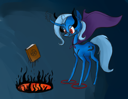 Size: 1280x995 | Tagged: safe, artist:jellybeanbullet, trixie, pony, unicorn, g4, book, female, glowing eyes, magic, mare, solo