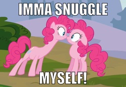 Size: 812x561 | Tagged: safe, pinkie pie, g4, cute, image macro, imma snuggle you, long neck, meme, snuggling