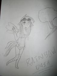 Size: 3000x4000 | Tagged: safe, artist:drenelttil, rainbow dash, anthro, g4, human facial structure, traditional art