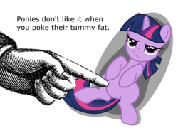 Size: 1280x959 | Tagged: safe, twilight sparkle, g4, annoyed, belly, blatant lies, bronybait, fact, hand, heresy, poking