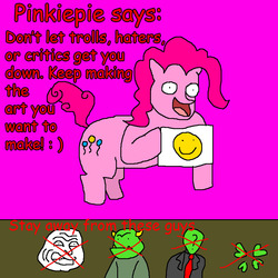 Size: 900x900 | Tagged: safe, artist:pewdie-pinkiepie, pinkie pie, oc, oc:anon, g4, 1000 hours in ms paint, 4chan, comic sans, mouthpiece, ms paint, troll