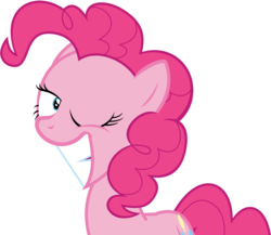 Size: 6926x6000 | Tagged: safe, artist:vladimirmacholzraum, pinkie pie, earth pony, pony, g4, season 2, the super speedy cider squeezy 6000, absurd resolution, big grin, big smile, blue eyes, female, grin, looking at you, mare, one eye closed, one eye open, pink coat, pink fur, pink hair, pink mane, pink pony, poofy hair, poofy mane, shrunken pupils, simple background, smiling, solo, transparent background, vector, wink