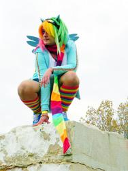 Size: 720x960 | Tagged: safe, artist:kurobatcat, rainbow dash, human, g4, clothes, cosplay, irl, irl human, photo, rainbow socks, socks, striped socks