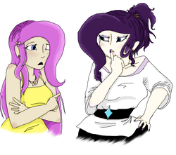 Size: 1888x1672 | Tagged: safe, artist:curiiosiity, fluttershy, rarity, human, g4, humanized, nail polish