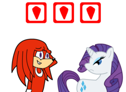 Size: 550x400 | Tagged: safe, artist:cyberlink420, rarity, g4, angry, crossover, grin, knuckles the echidna, male, nervous, rarity is not amused, sega, simple background, sonic adventure, sonic adventure 2, sonic the hedgehog (series), stare, transparent background, unamused