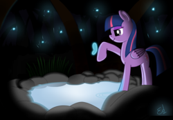 Size: 2403x1670 | Tagged: safe, artist:rapiddash189, twilight sparkle, alicorn, butterfly, pony, g4, female, mare, pond, solo, twilight sparkle (alicorn), water