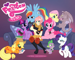 Size: 1063x850 | Tagged: safe, artist:lizspit, applejack, fluttershy, pinkie pie, rainbow dash, rarity, spike, twilight sparkle, g4, mane six