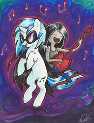 Size: 574x750 | Tagged: safe, artist:lizspit, dj pon-3, vinyl scratch, g4, adventure time, crossover, male, marceline