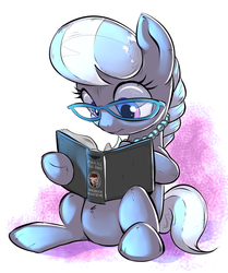 Size: 836x1000 | Tagged: safe, artist:gsphere, silver spoon, earth pony, pony, g4, abstract background, book, female, filly, friedrich nietzsche, reading, sitting, solo