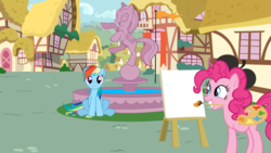 Size: 1024x576 | Tagged: safe, pinkie pie, rainbow dash, g4, fountain, pinkie's painting, template