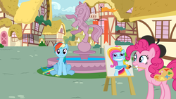 Size: 1024x576 | Tagged: safe, pinkie pie, rainbow dash, rainbow dash (g3), earth pony, pegasus, pony, g3, g4, faic, female, mare, meme, nightmare fuel, pinkie's painting, rainbow dash always dresses in style, this will end in tears