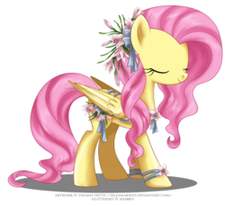 Size: 1200x1100 | Tagged: safe, artist:tiffanymarsou, part of a set, fluttershy, g4, concave belly, eyes closed, female, flower, flower in hair, may festival, simple background, solo, transparent background
