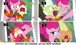Size: 1600x957 | Tagged: safe, apple bloom, applejack, big macintosh, granny smith, pinkie pie, earth pony, pony, g4, pinkie apple pie, duckface, family guy, female, filly, male, mare, pictures, scared, selfie, stallion, tongue out, waterfall