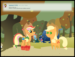 Size: 1047x792 | Tagged: safe, artist:bronybyexception, applejack, rainbow dash, ursa minor, ask honest applejack, g4, brave (movie), pointy ponies, rainbow power, self ponidox