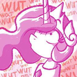 Size: 500x500 | Tagged: safe, artist:quarium, princess celestia, ask princess moe-lestia, g4, cewestia, cute, female, filly, reaction image, solo, wat