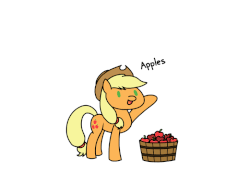 Size: 729x501 | Tagged: safe, artist:flutterluv, applejack, g4, animated, apple, appletini, basket, female, fruit heresy, heresy, hilarious in hindsight, level of heresy: balls to the wall incompetence, micro, pear, pearesy, pearjack, that pony sure does love apples, tongue out