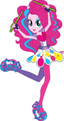 Size: 4371x8206 | Tagged: safe, artist:sugar-loop, pinkie pie, equestria girls, g4, my little pony equestria girls: rainbow rocks, absurd resolution, box art, drumsticks, female, high heels, pony ears, rainbow rocks outfit, simple background, solo, transparent background, vector
