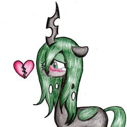 Size: 800x800 | Tagged: dead source, safe, artist:unousaya, queen chrysalis, changeling, changeling queen, g4, crying, female, solo, traditional art