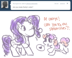 Size: 650x520 | Tagged: safe, rarity, sweetie belle, ask sweetie belle, g4, ask, sisters, tumblr