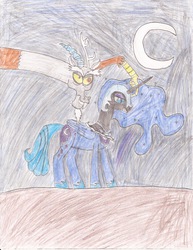 Size: 637x825 | Tagged: safe, artist:bronyhaterslayer, discord, nightmare moon, g4, traditional art