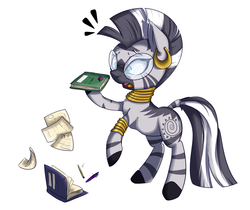 Size: 3492x2928 | Tagged: safe, artist:vicse, zecora, zebra, g4, adorkable, book, cute, dork, female, glasses, high res, pen, solo, younger, zecorable