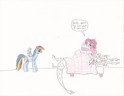 Size: 825x637 | Tagged: safe, artist:bronyhaterslayer, discord, pinkie pie, rainbow dash, g4, traditional art