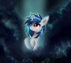 Size: 1317x1172 | Tagged: safe, artist:irigulus, dj pon-3, vinyl scratch, g4, cloud, cloudy, dark, female, magic, solo