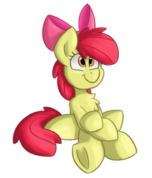Size: 810x948 | Tagged: safe, artist:luximus17, apple bloom, earth pony, pony, g4, chest fluff, cross-eyed, female, filly, simple background, sitting, smiling, solo, three quarter view, transparent background