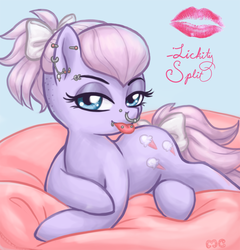 Size: 769x800 | Tagged: safe, artist:mcponyponypony, lickety-split, g1, beanbag, earring, female, nose ring, piercing, solo, tongue out, tongue piercing