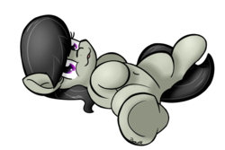 Size: 1500x1000 | Tagged: safe, artist:ramott, octavia melody, earth pony, pony, g4, belly, belly button, bellyrubs, female, on back, solo, underhoof