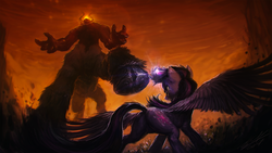 Size: 3840x2160 | Tagged: safe, artist:assasinmonkey, lord tirek, twilight sparkle, alicorn, pony, twilight's kingdom, 16:9, angry, badass, barrier, butt, cloven hooves, crying, dark, duo, epic, female, fight, force field, furious, glare, glowing, low angle, magic, mare, messy mane, metal as fuck, perspective, photoshop, plot, raised hoof, scene interpretation, size difference, spread wings, stomping, technically advanced, twilight sparkle (alicorn), twilight vs tirek, underhoof, wallpaper, wings