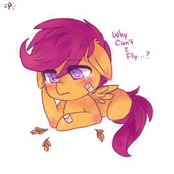 Size: 450x450 | Tagged: safe, artist:phasilicrenavon, scootaloo, g4, bandage, female, injured, sad, scootaloo can't fly, scootasad, solo