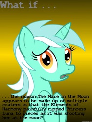 Size: 625x833 | Tagged: safe, lyra heartstrings, nightmare moon, princess luna, pony, unicorn, g4, conspiracy lyra, exploitable meme, female, mare, mare in the moon, meme, solo