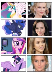 Size: 671x944 | Tagged: safe, princess cadance, princess celestia, princess luna, twilight sparkle, human, g4, actress, christina ricci, irl, irl human, jennifer lawrence, jessica alba, live action, nicole kidman, photo, twilight sparkle (alicorn)