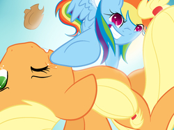 Size: 1600x1200 | Tagged: safe, artist:suenden-hund, applejack, rainbow dash, g4, duo, fight, nose in the air